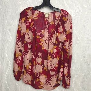 Lucky Brand boho red floral rayon tunic small